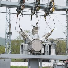 High voltage power transformer. Electrical Substation and equipment