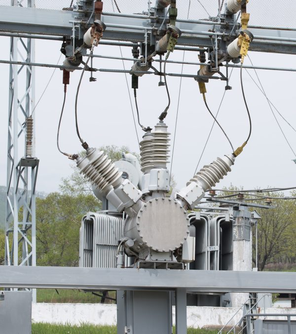 High voltage power transformer. Electrical Substation and equipment